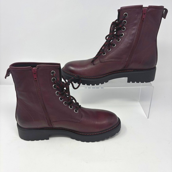Bueno Destiny - Merlot Maroon Leather Lace Up Zip Combat Boots Size 9.5 Women - Picture 3 of 7